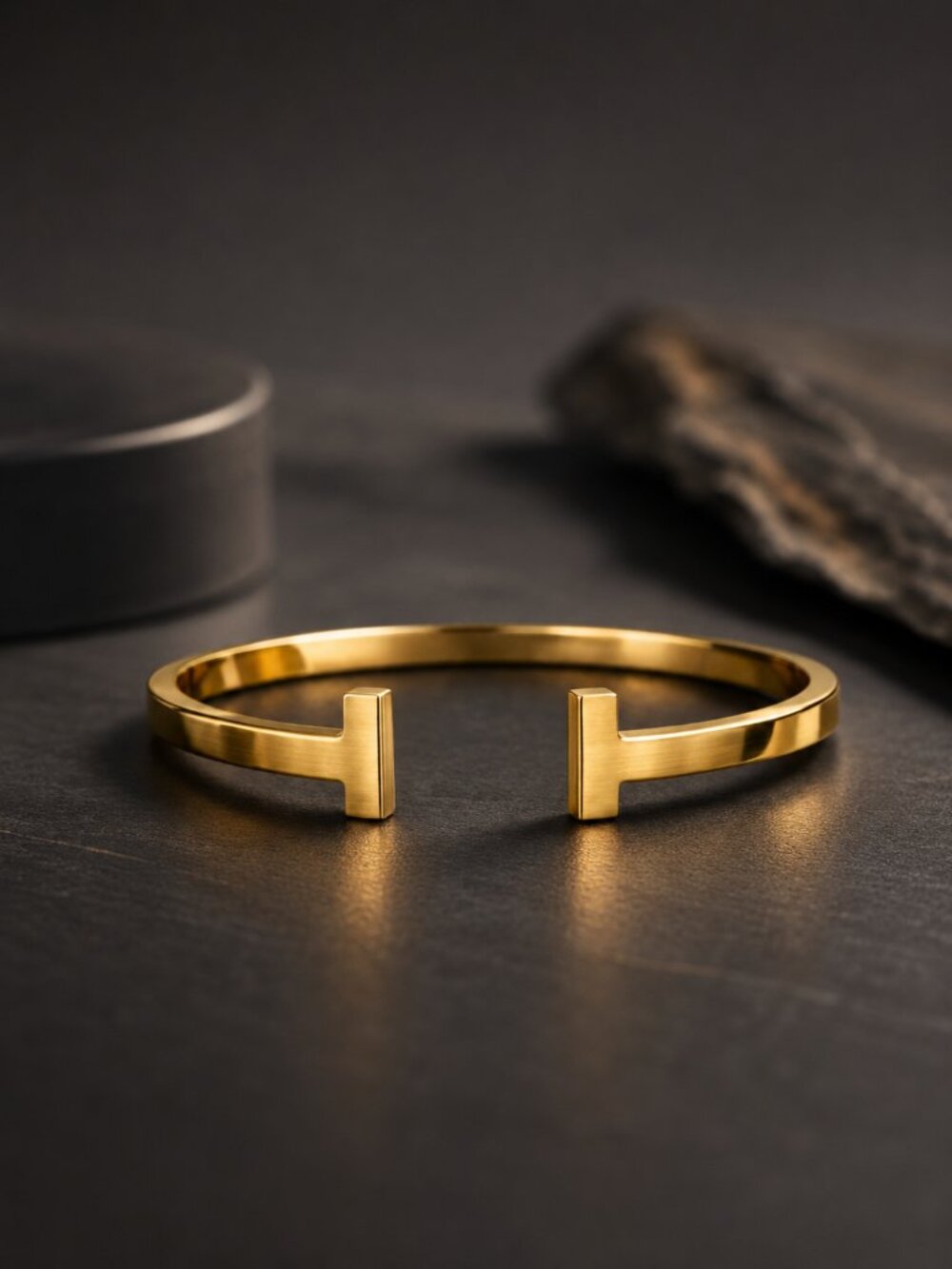 Gold T-Bar Cuff Bracelet 18K Plated Stainless Steel Dainty Minimalist Adjustable
